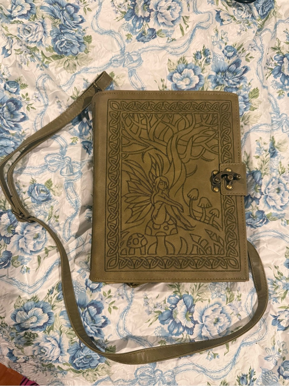 Current Mood “Nympho Diaries” Olive Green Embossed Fairy Crossbody Bag